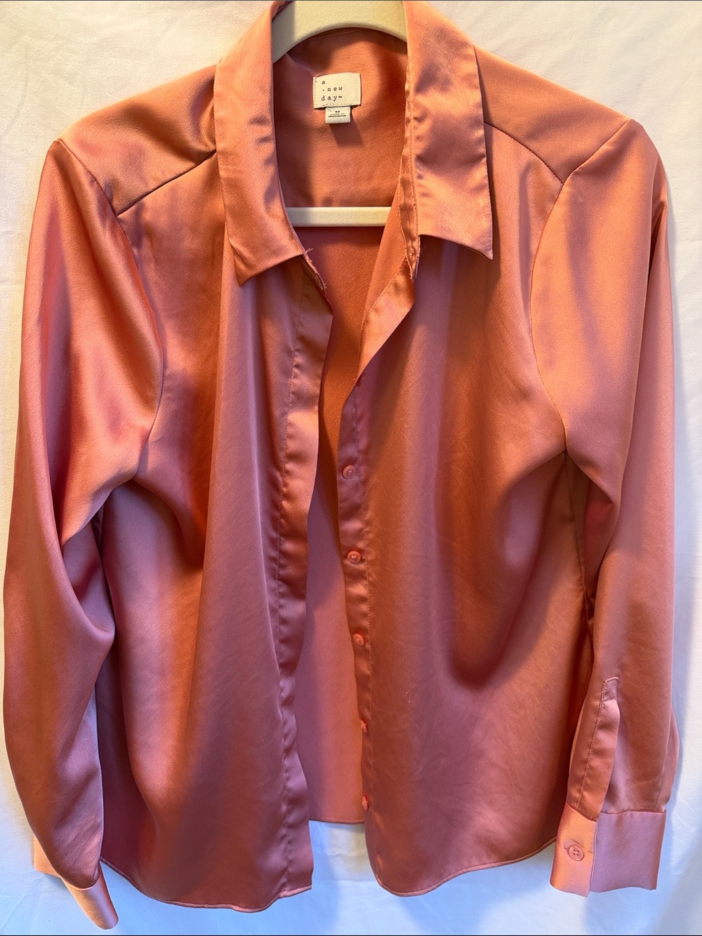 a new day Satin Button-Up Shirt — Dusty Rose